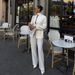 Women's Autumn Office Outfit Set Long Sleeve Jacket with Scarf Collar Wide Leg Pants White Casual Business Workwear_ecoleips.com