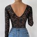 Cross-border European And American Foreign Trade Best-selling Sexy Solid Color Lace Long-sleeve Sheer Slim-fit_ecoleips.com
