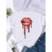 Cross-border Fashion Clothing White Letter Lip Print Women's T-shirt For Summer_ecoleips.com