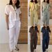 Women's Clothing Summer New Women's Casual Loose Solid Color Short Sleeved Cotton And Linen Pants Set_ecoleips.com