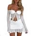 Summer Women's Strapless Off-Shoulder Long Sleeve Tie Sexy Irregular Short Skirt Set SU3258_ecoleips.com