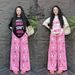 Women's Summer Letter Graphic Print T-Shirt & Wide-Leg Pants Lounge Set - Loose Fit Two-Piece Outfit_ecoleips.com