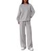 Women's Casual Lounge Set Long Sleeve Round Neck Top & Pants Two-Piece Outfit Soft Polyester Spandex Blend Comfortable Loungewear_ecoleips.com