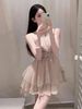 Elegant Knot Neckline Short Dress Women's Summer Fashion Waist Cinched Asymmetrical Strapless Princess Style Dress_ecoleips.com