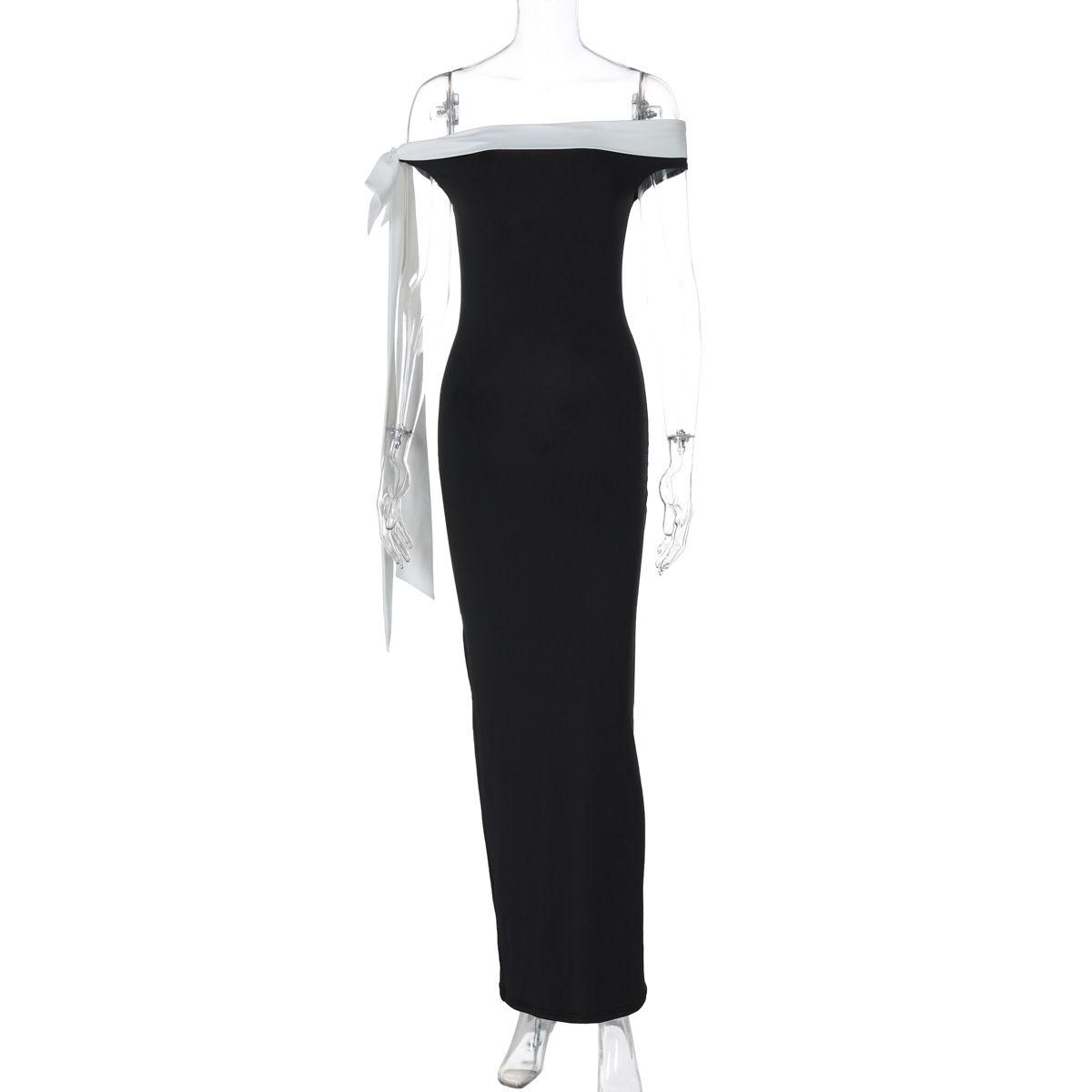 Women's 2025 Summer New Fashion One-Shoulder Ribbon Slim Solid Color Dress Wholesale_ecoleips.com