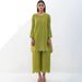 Women's Clothing Plus Size Women's Two Piece Tops Loose Cropped Pants Pleated Slim Suit_ecoleips.com