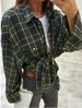 Retro-Style Versatile Lapel Loose Shirt, Autumn Plaid Long-Sleeved Pocket Women's Shirt_ecoleips.com