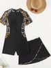 Aria Basics 2025 New Women's One-Piece Short Sleeve Two-Piece Set European And American Cross-Border Diving Suit With Wrap Skirt_ecoleips.com