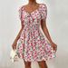 2024 Summer New Floral Short Skirt Waist Tied Bubble Sleeve Sweet Spicy Style Dress_ecoleips.com