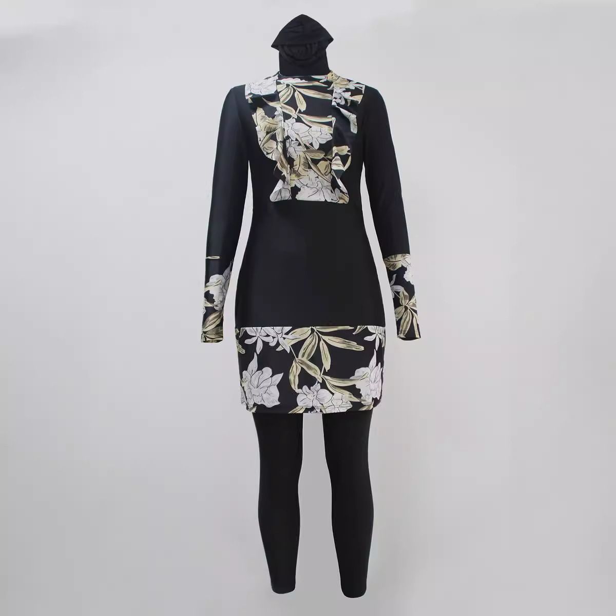 Women's Clothing Full Coverage Sunscreen Split Conservative Swimsuit Beach Block Splicing Print Three Piece Swimsuit_ecoleips.com