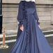 Elegant One-Sided Ruffle Long Dress With Petal Sleeves – Sea Blue / Silvery / Graphite (S-XL)_ecoleips.com
