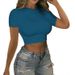 Women's Clothing Long Sleeved Short Sleeved T Shirts Tops Fashion Navel Exposed Short Solid Color Round Neck_ecoleips.com