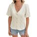 Women's Spring Summer V Neck Solid Color Casual Jacquard Shirt Lace Trimmed Cardigan Fashionable Sweet Top_ecoleips.com