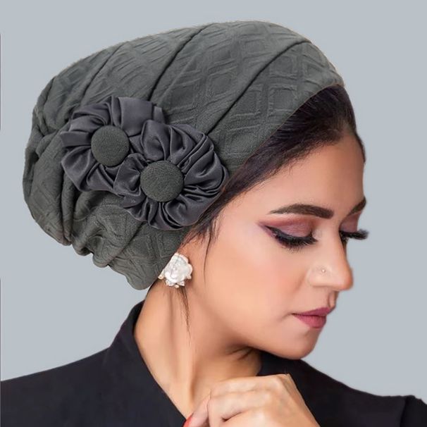 Women's Clothing Fashion Elastic Muslim Hat Pleated Turban Indian Hat Retro Side Flower Women's Headband Hat_ecoleips.com