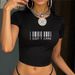Women's Slim Fit Cropped T-Shirt Short Sleeved Top European American Style Barcode Print Hot Girl Trendy Casual Summer_ecoleips.com