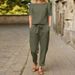 Women's Clothing Women's Style Cotton Linen Summer Set Short Sleeve O Neck Oversize Cover Up Wide Leg Pants Retro Loungewear_ecoleips.com