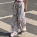 Women's Y2K Street Style Stretch Wide Leg Pants European And American Fashion Belted Slimming Print Casual Trousers_ecoleips.com