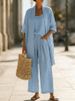 Women's Summer Casual Three Piece Set European American Style Straight Leg Solid Color Travel Vacation Comfortable mid Waist Polyester_ecoleips.com