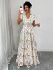 Women's Ditsy Floral V-Neck Sleeveless Waisted Maxi Dress_ecoleips.com