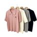 Women's Polo Knit Short Sleeve Top Casual Crewneck Shirt Silk Wool Blend Embroidered Heart Design for Spring And Fall_ecoleips.com