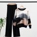 Women's Clothing Stylish Long Sleeve Knit Sweater & Wide-Leg Pants Set - Casual Loose Fit Two-Piece Outfit With Contrast Color Design Comfortable_ecoleips.com