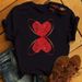 European And American Cross-border Foreign Trade Women's Floral Plant Heart Print Round-neck Short-sleeve T-shirt Top_ecoleips.com