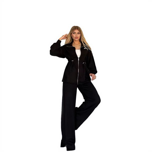 Women's Casual Cotton Two-Piece Set – Embroidered Wide-Leg Pants & Long Sleeve Top (Black/Brown/Camel, Sizes S-Xxl, Euro-Chic Comfort Outfit)_ecoleips.com