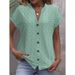 Women's Clothing Summer V Neck Short Sleeved Jacquard Tops Fashionable Casual Shirts_ecoleips.com