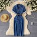 Women's Clothing Summer Belt Slim Split Design Temperament Long Skirt_ecoleips.com