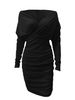 Women's Slim Waist Bodycon Dress V Neck Long Sleeved Autumn Winter_ecoleips.com