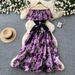Women's Clothing Women's Romantic Style Off-Shoulder Ruffle Floral Print Dress Slimming A-Line Skirt Summer Fashion_ecoleips.com