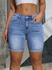 Women's Light Blue Denim Shorts Multi Layered Stretchy Slimming Versatile Mid Length Simple Folded Hem_ecoleips.com
