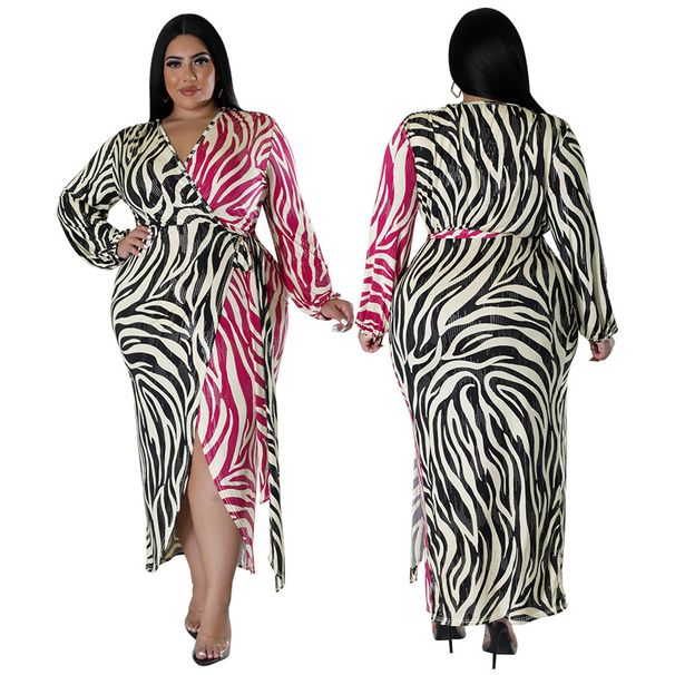 Women's Clothing Plus Size Women's Sexy Night Dress Printed Two Tone Patchwork Tie Waist Irregular Fit For Formal & Casual For Women_ecoleips.com
