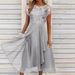 Women’s Clothing Dress Chiffon Splicing Round Neck Sequin Printed Big Swing Skirt Long Skirt Dress_ecoleips.com