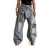 Women's Clothing Women's Lace Up Patchwork Jeans Star And Leopard Print Applique Design For Formal & Casual For Women_ecoleips.com
