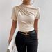 Women's Slim Fit Short Sleeve Turtleneck Top 2024 Spring Summer Ruffle Detail Stretchy Basic Tee Chic Casual Blouse_ecoleips.com
