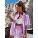 New Spring And Summer Casual Temperament Women's Striped Two-piece Short Sleeved Shirt Set_ecoleips.com