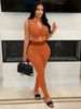 K European And American Women's Casual Sexy Knitted Low Chest Exposed Navel High Waist Pants Two-piece Set_ecoleips.com