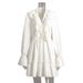 V-Neck Women 2025 Spring Summer New Flared Sleeve European And American Style Short Chiffon Dress_ecoleips.com