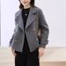 Women's Double-Faced Wool Coat - Premium Short Suit Collar Cashmere Overcoat In Greyish/Black/Oat (S/M)_ecoleips.com