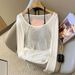 Women's Clothing Hottie Summer Suit Hollow Pleated Sunscreen Knitted Blouse Long Sleeved Suspenders Thin Vest Two Piece Suit_ecoleips.com