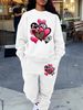 Women's Autumn/Winter Hip Hop Casual Street Fashion Heart Pattern Printed Round Neck Sweatshirt+Sweatpants Warm Set-663_ecoleips.com