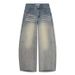 Women's Trendy Street Style Denim Jeans Relaxed Wide Leg Floor Length Design Whisker Stripes Spring Autumn_ecoleips.com