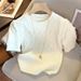 Women's Summer Round Neck Ice Silk Knitted Top Short Sleeve T-Shirt Loose Fit Elegant Trendy Short Casual Knitwear New Style_ecoleips.com