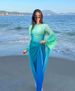 Women's Clothing Muslim Women's Conservative Long Sleeve Gradient Color Swimsuit Loose Polyester Beachwear Suitable For Swimming And Water Sports_ecoleips.com