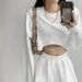 Women's Cropped Sweatshirt - Oversized Long Sleeve Pullover, Casual Streetwear Top With Crew Neck & Ribbed Hem (White/Black/Sky Blue/Gray, M-2xl)_ecoleips.com
