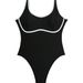 Aria Basics European And American Women's One-piece Swimsuit, Sporty Outdoor Solid Color Casual Swimwear, Fashionable Vacation_ecoleips.com