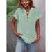 Summer Solid-Color Stand-Up Collar Button Short-Sleeved Women's Shirt_ecoleips.com