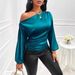 Women's Satin Asymmetrical Blouse – Elegant Slant Neck Long Sleeve Shirt For Spring & Summer_ecoleips.com