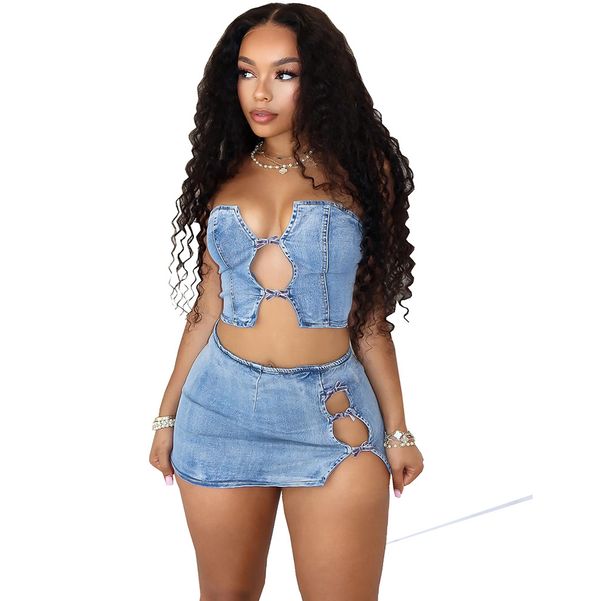 Women's Clothing Summer New Fashion Sexy Tie String Chest Wrap Top Slit Hip Skirt_ecoleips.com